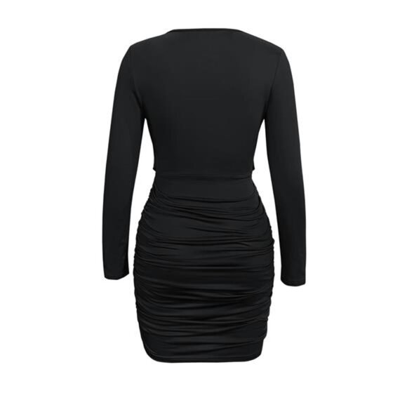 Draped V-Neck Long Sleeve Bodycon Mini Dress - Picture 9 of 16